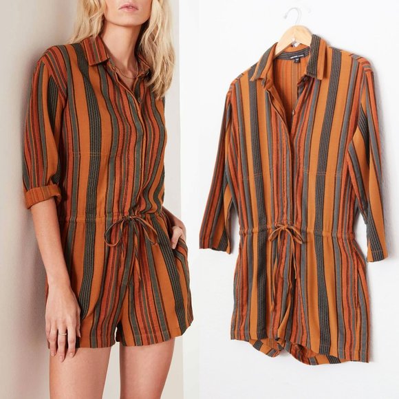 James Perse Short Vintage Stripe Jumpsuit Romper Size S Retro Collar Button $325 - Picture 4 of 16